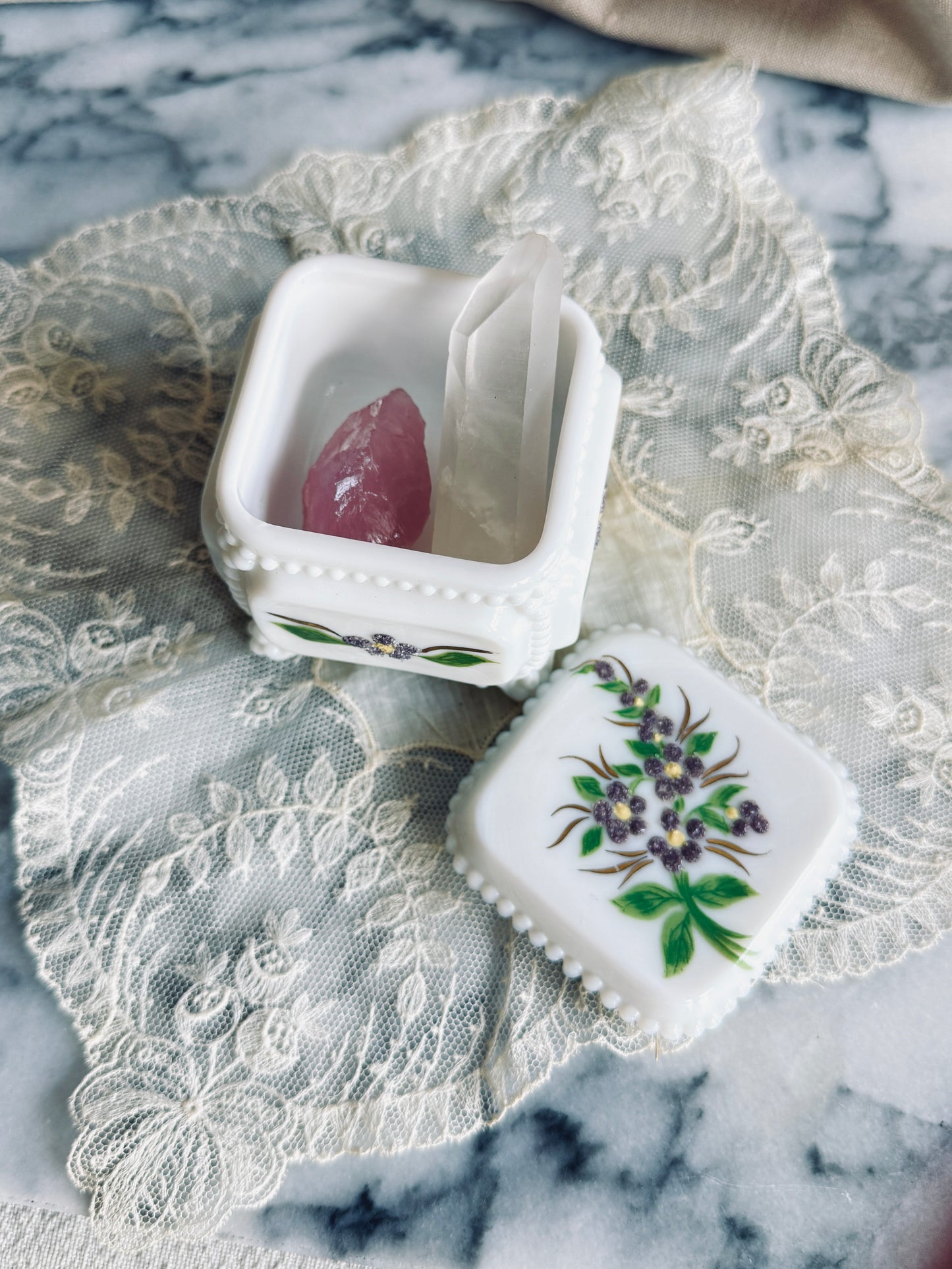 Milk glass trinket box