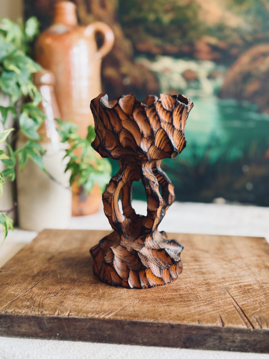 Brutalist carved wooden Candle Holder
