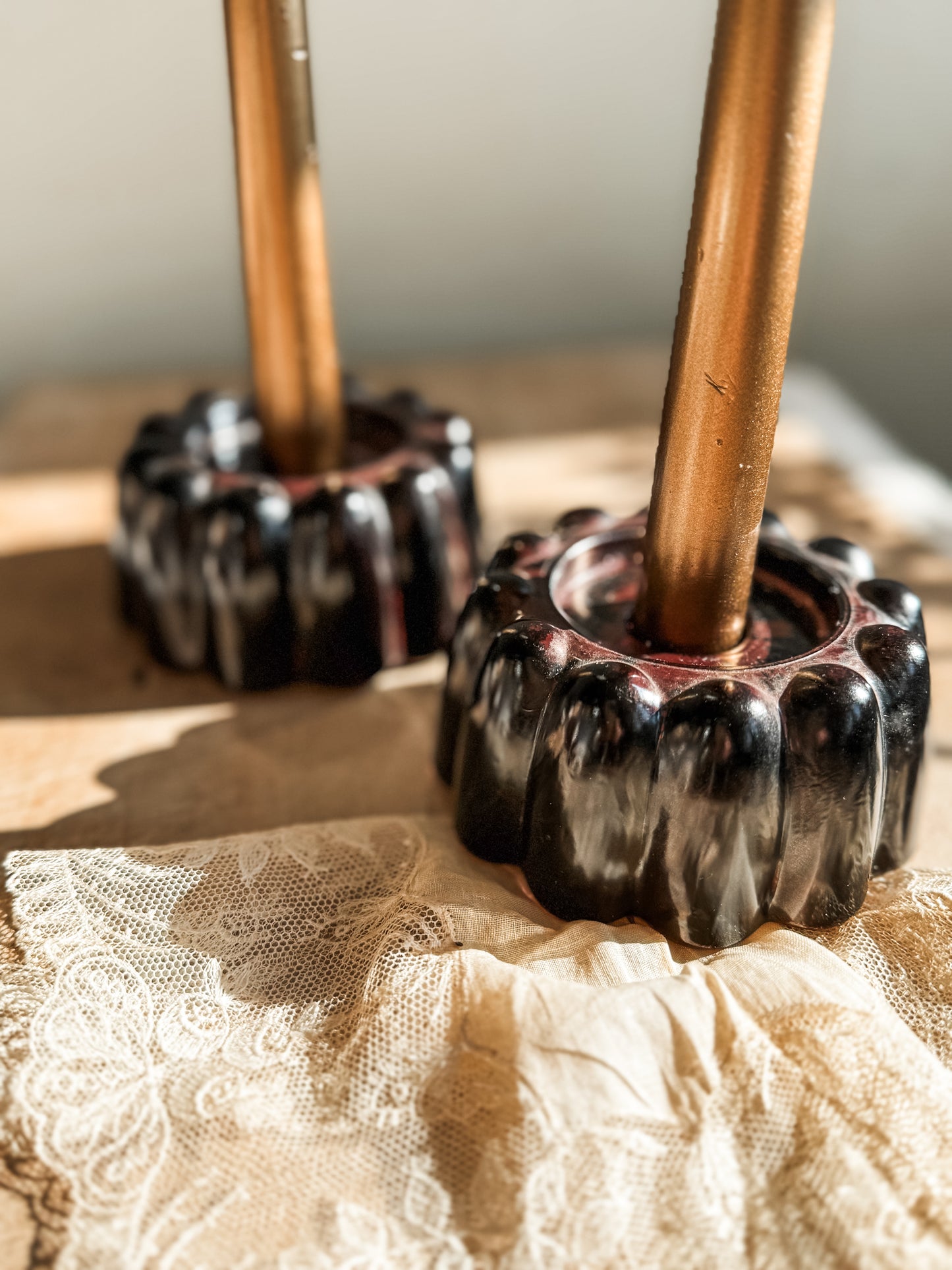 Moody Burgundy Painted Pressed Glass Candle Holders