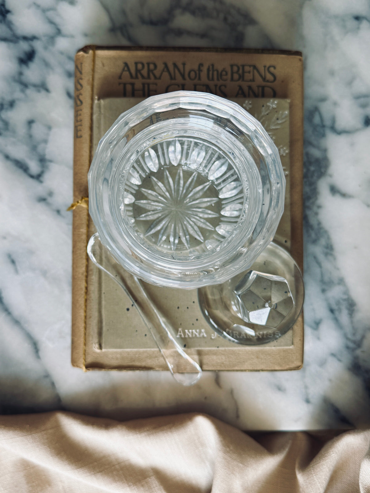 Lidded Crystal condiment jar with spoon