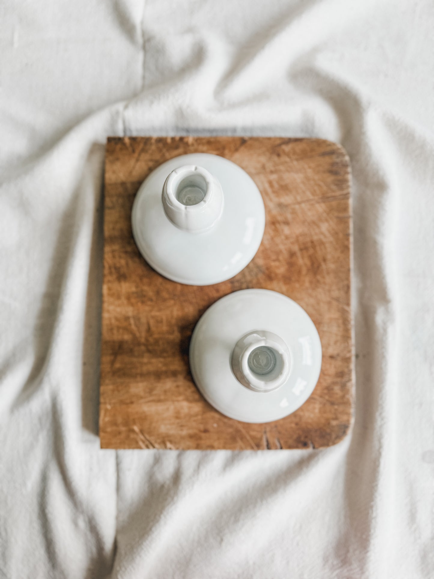 Pair White Tepeco Candle Holders