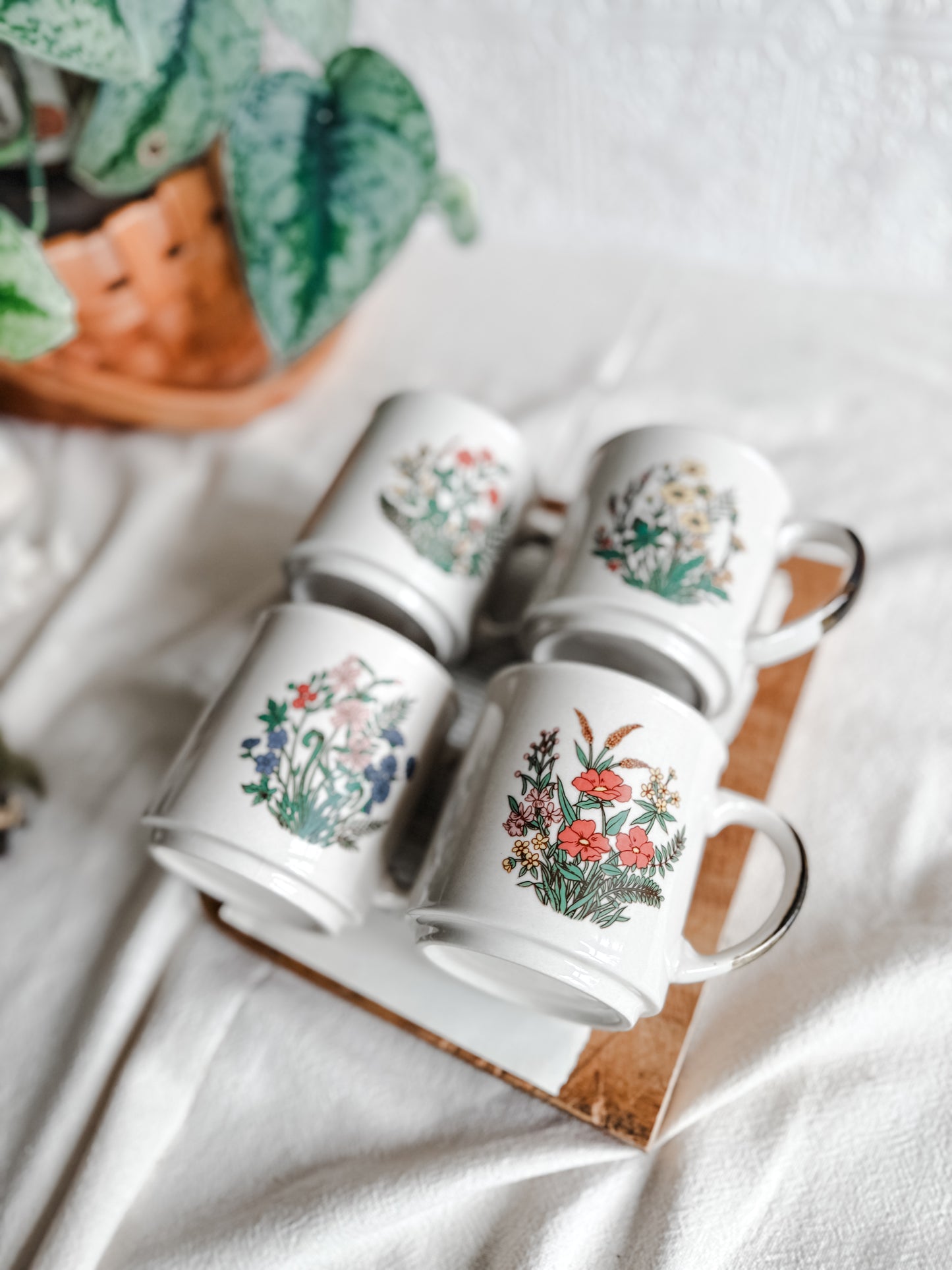 8 Stoneware Mugs with Florals