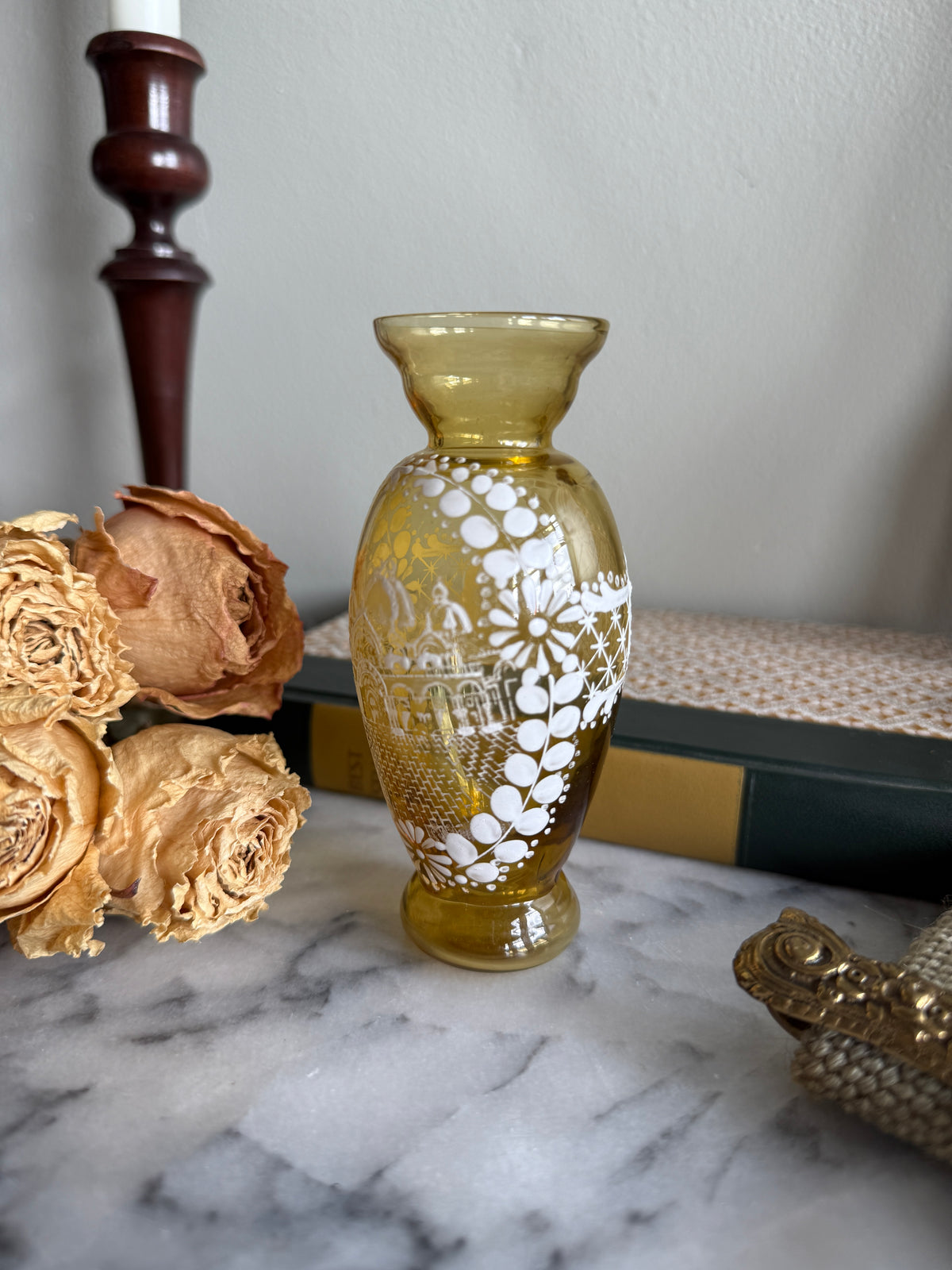 Handpainted Amber Bud vase