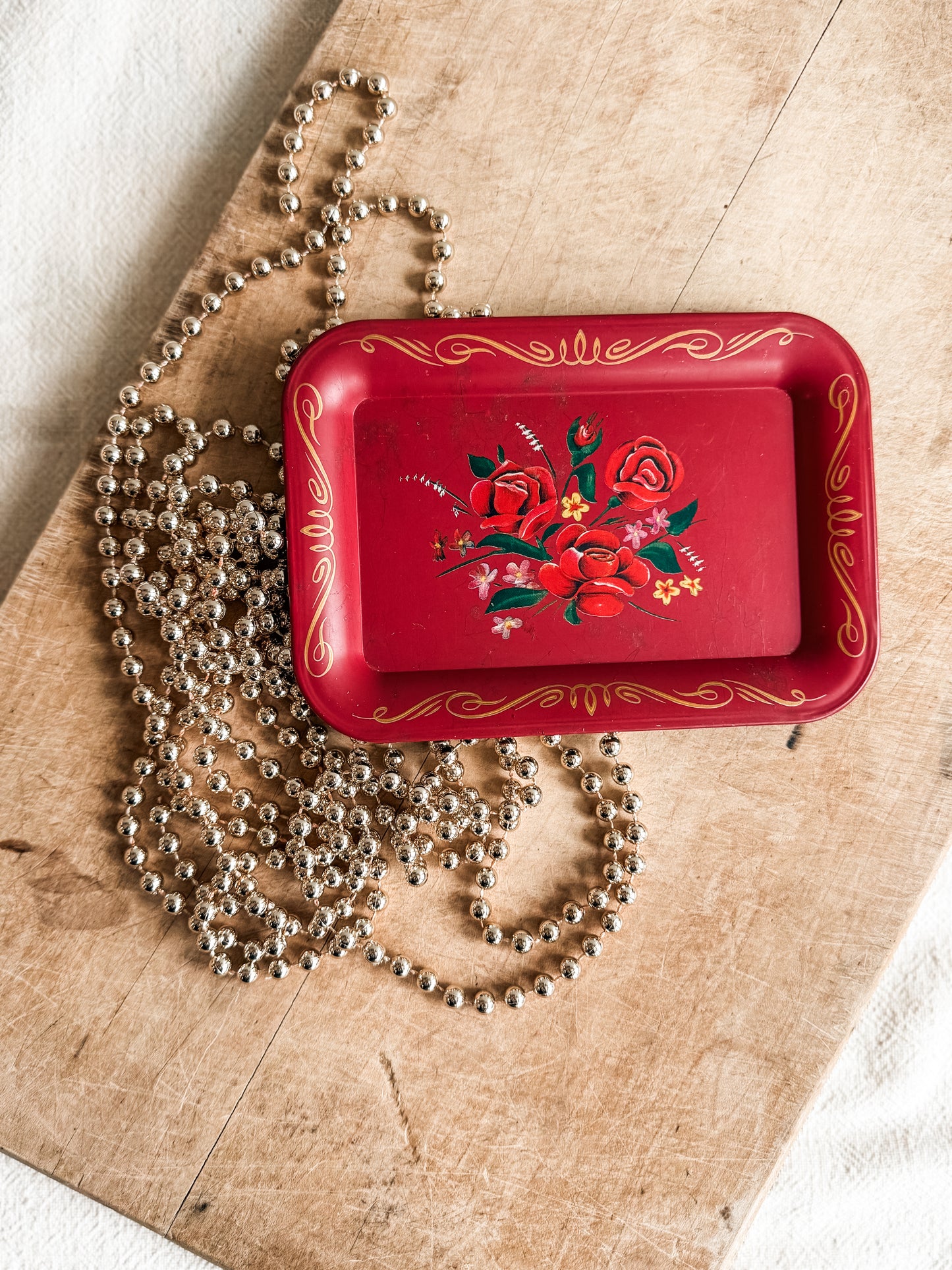 Red Floral Metal Mini Tray