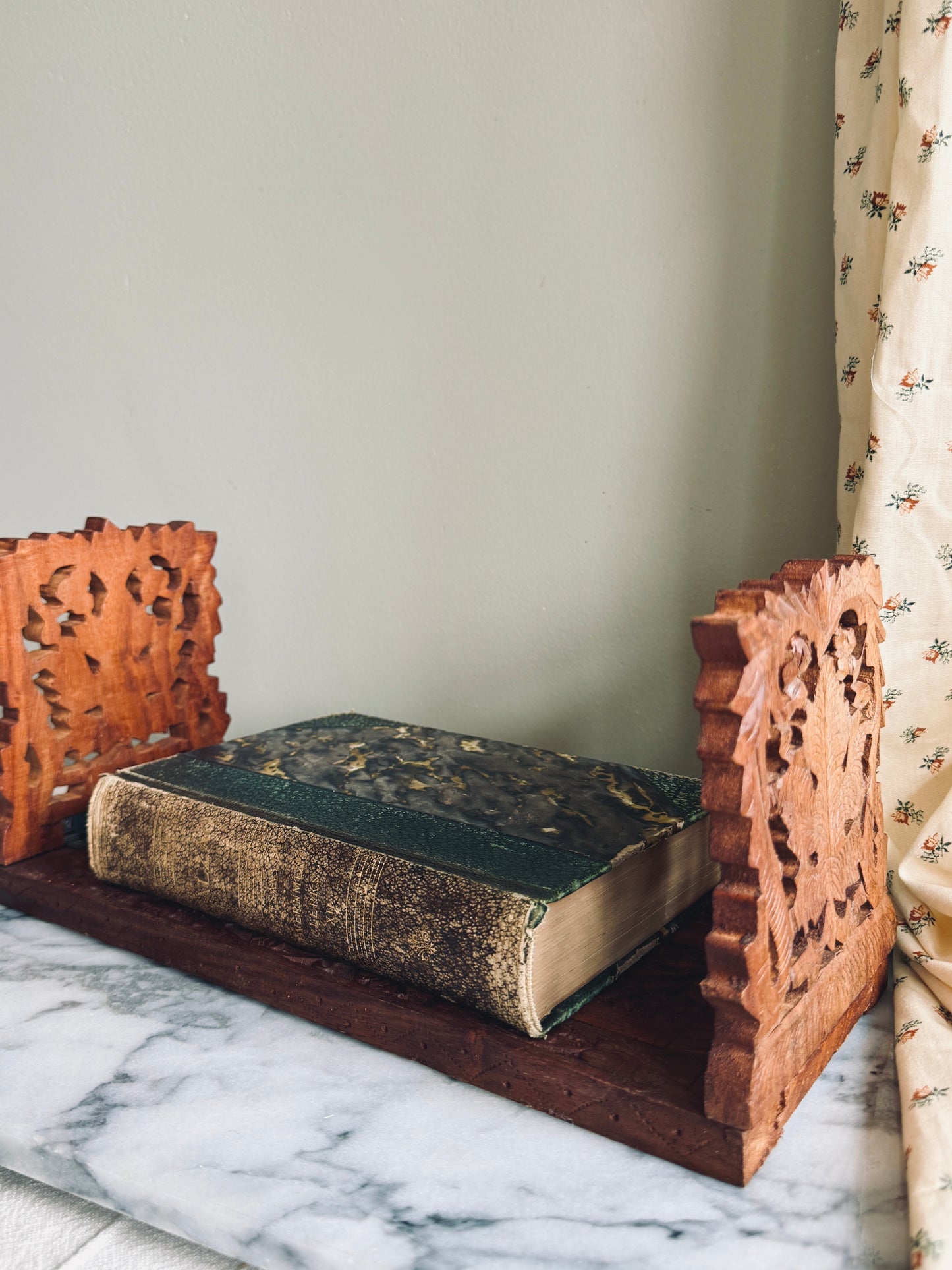 Vintage Hand carved wooden book rack