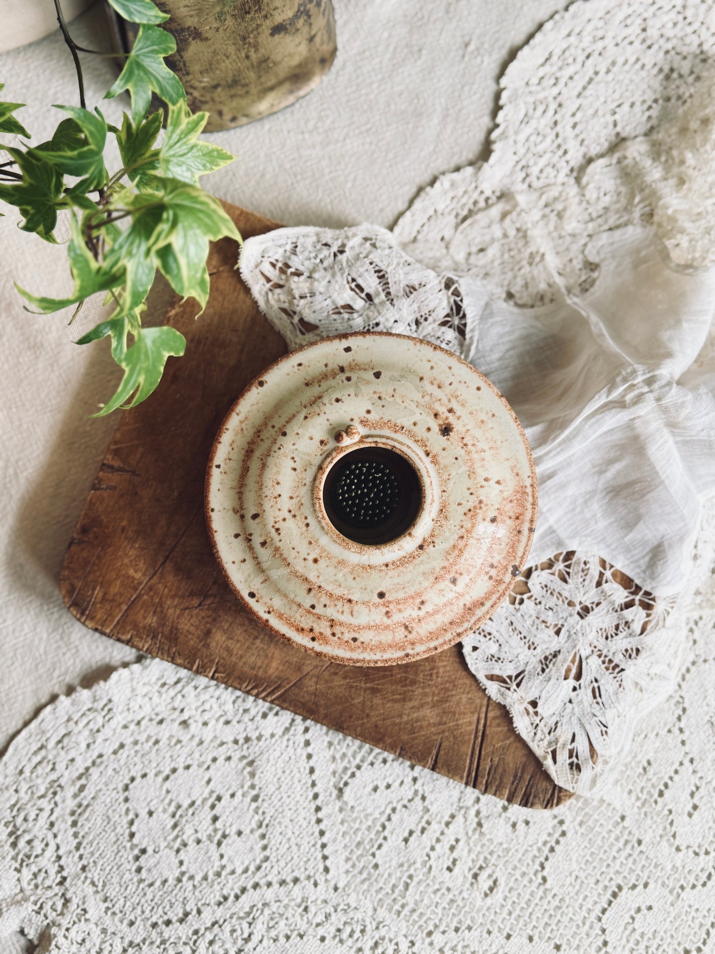 Studio Pottery Glazed Ceramic Flower Frog Vase