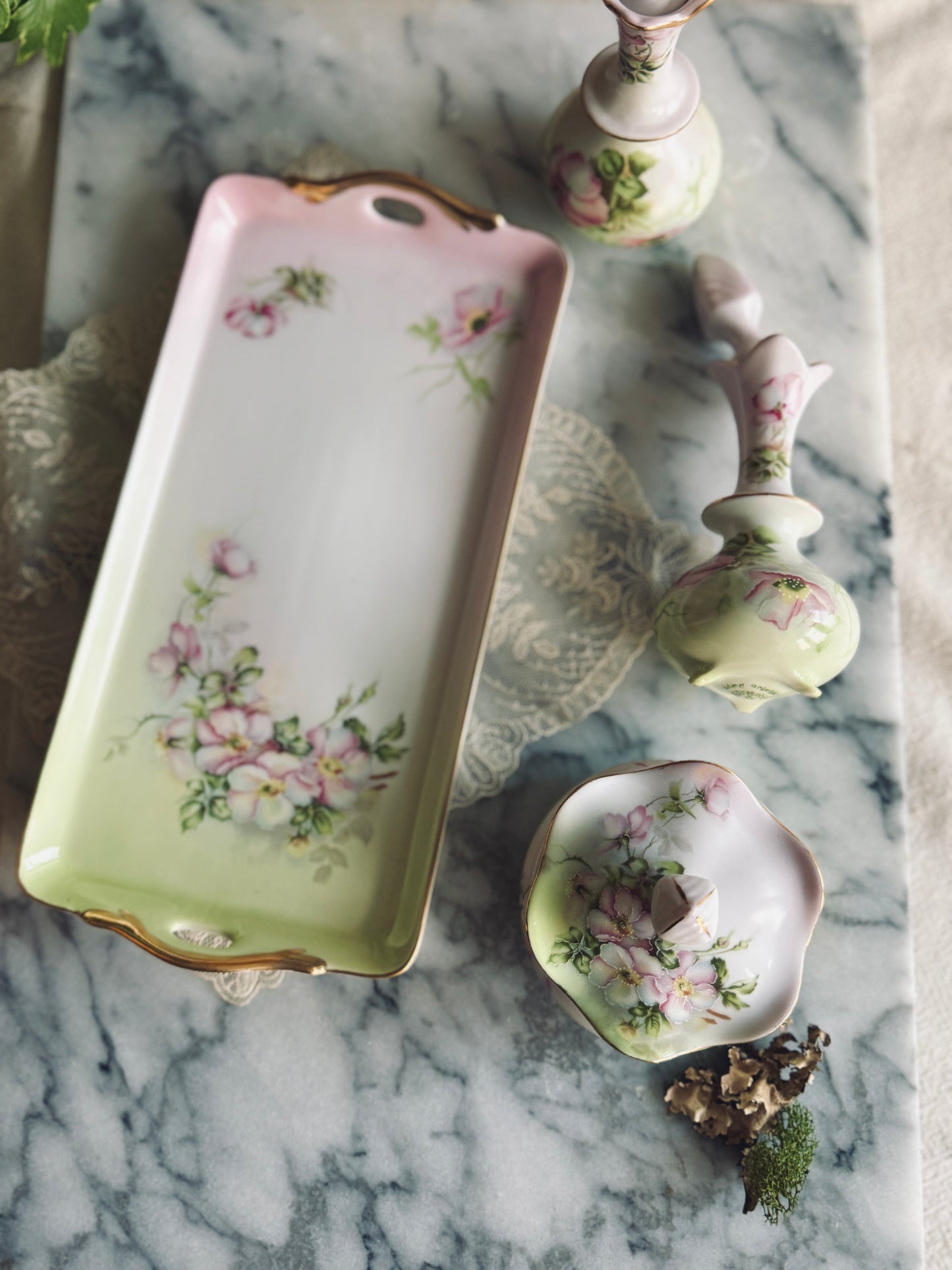 Four piece hand painted Nippon vanity set