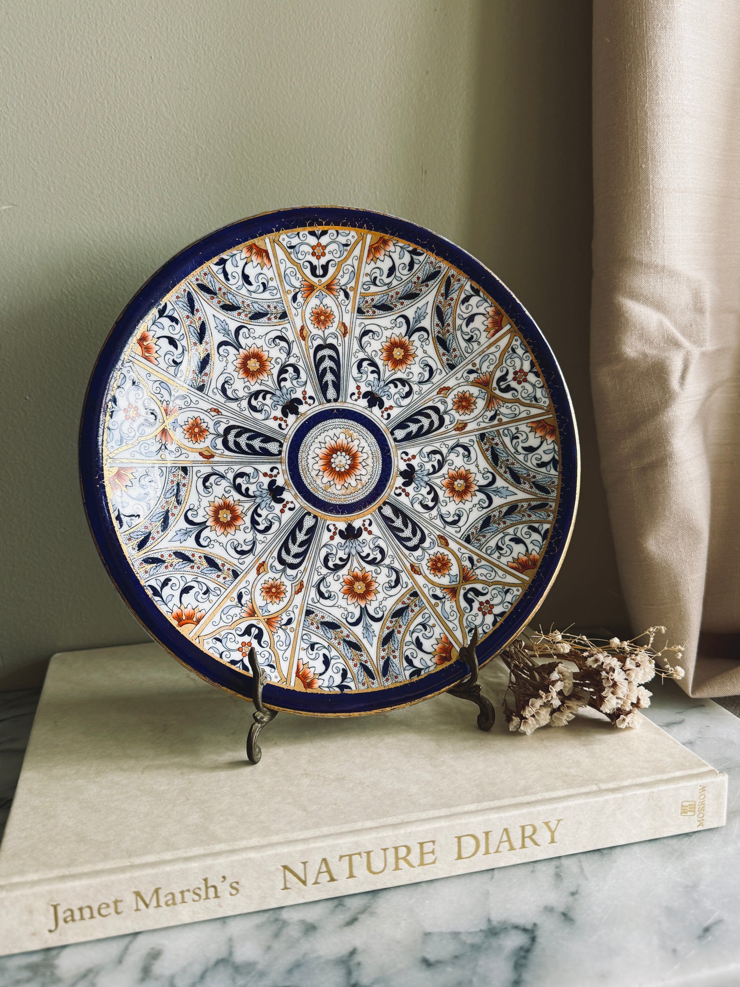 Blue, white and gold china plate