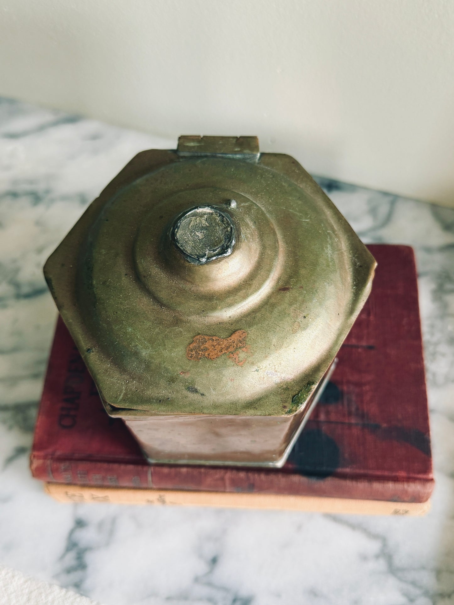 Lidded brass and copper canister