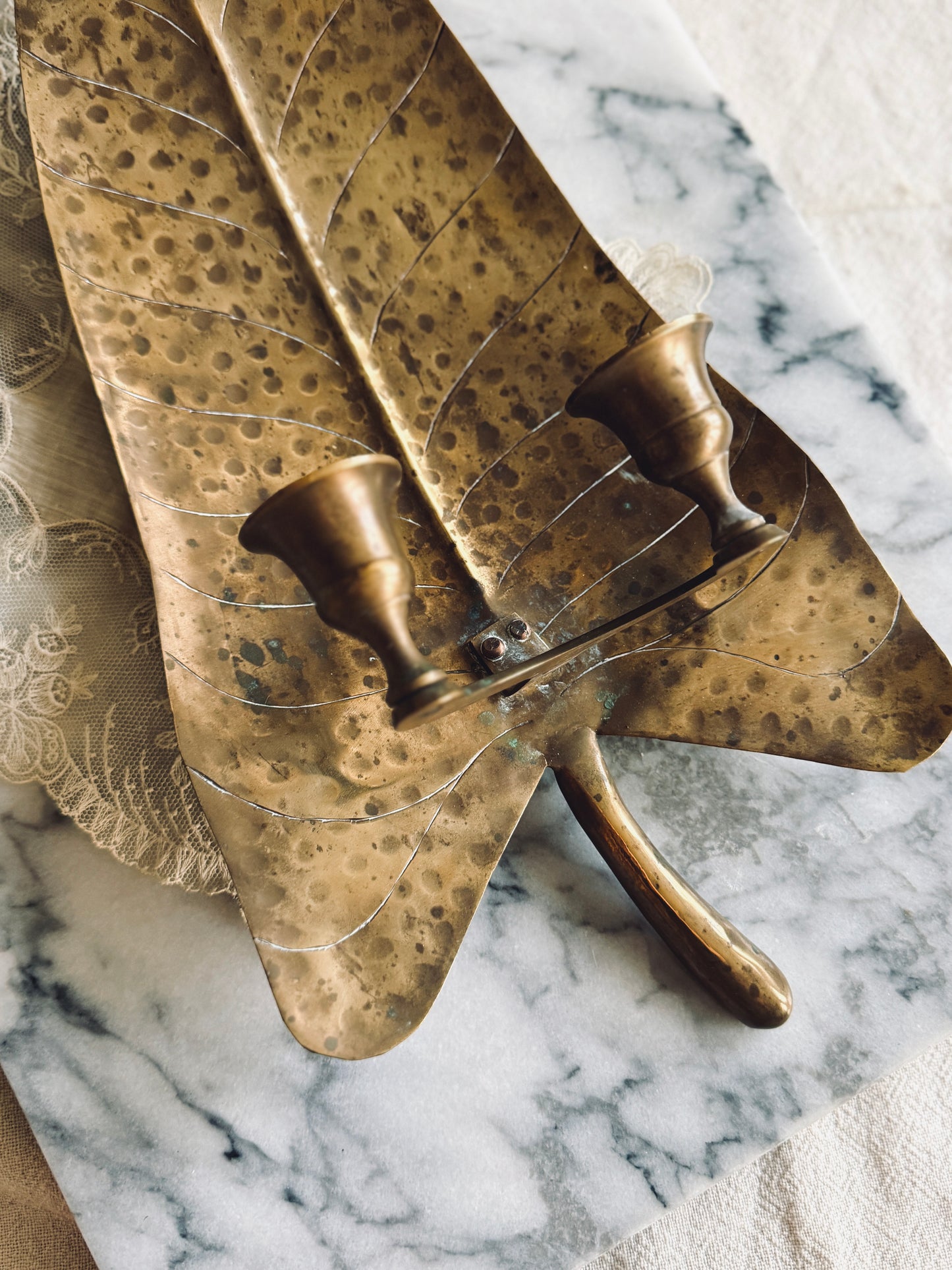 Large hammered brass wall sconce