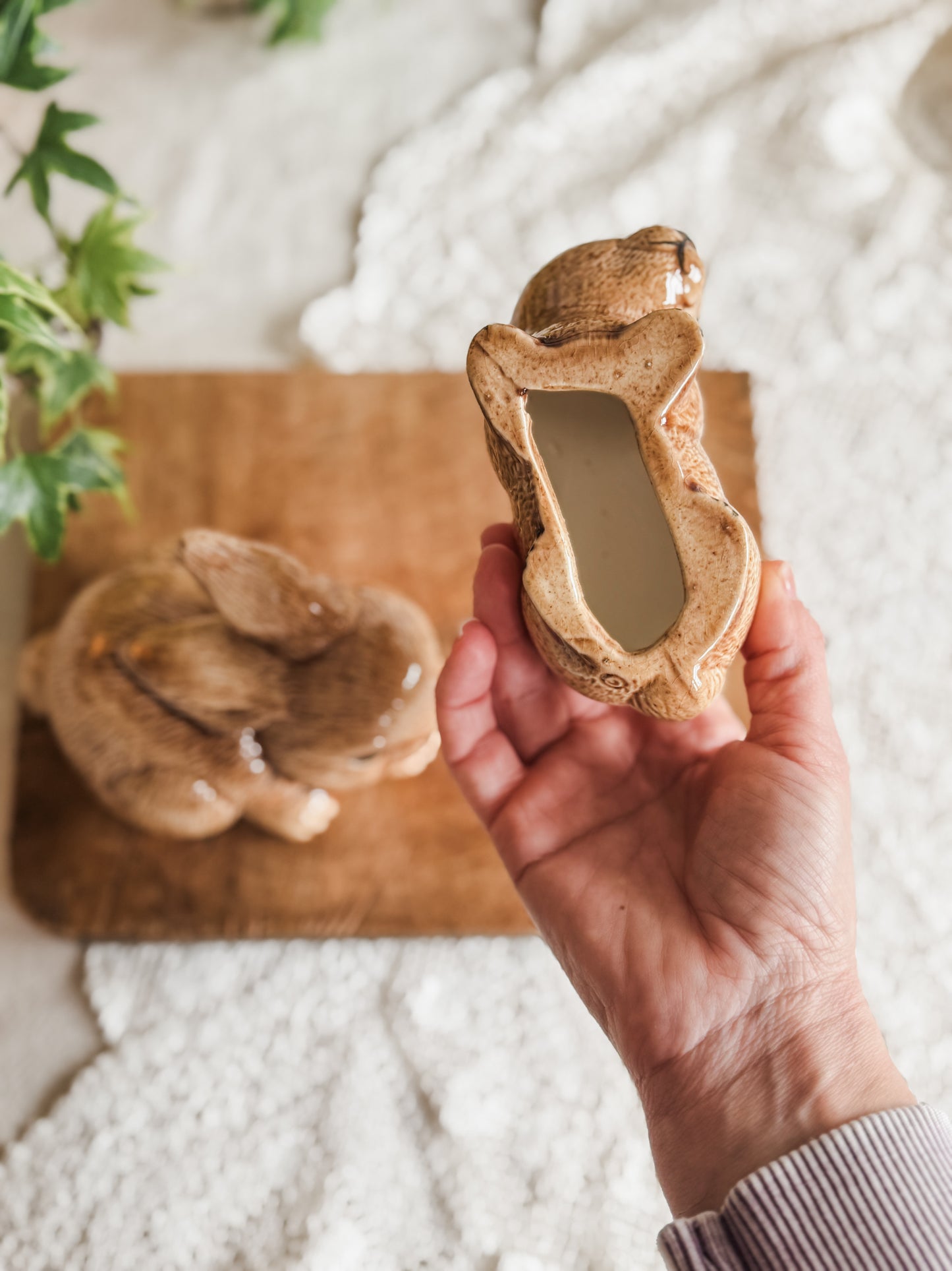 Pair of hobby painted ceramic bunnies