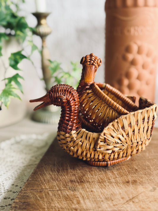 Pair of small wicker duck baskets