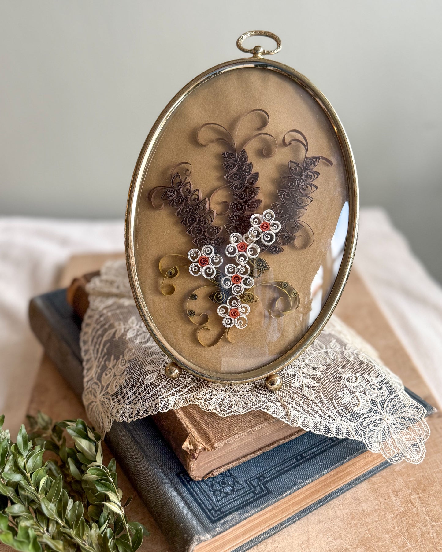 Vintage Framed Flower Quill Art