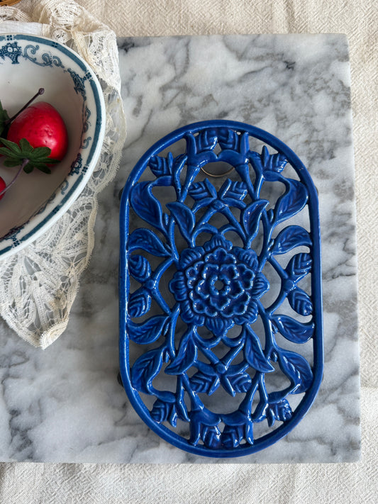 Cast Iron trivet with cobalt blue enamel