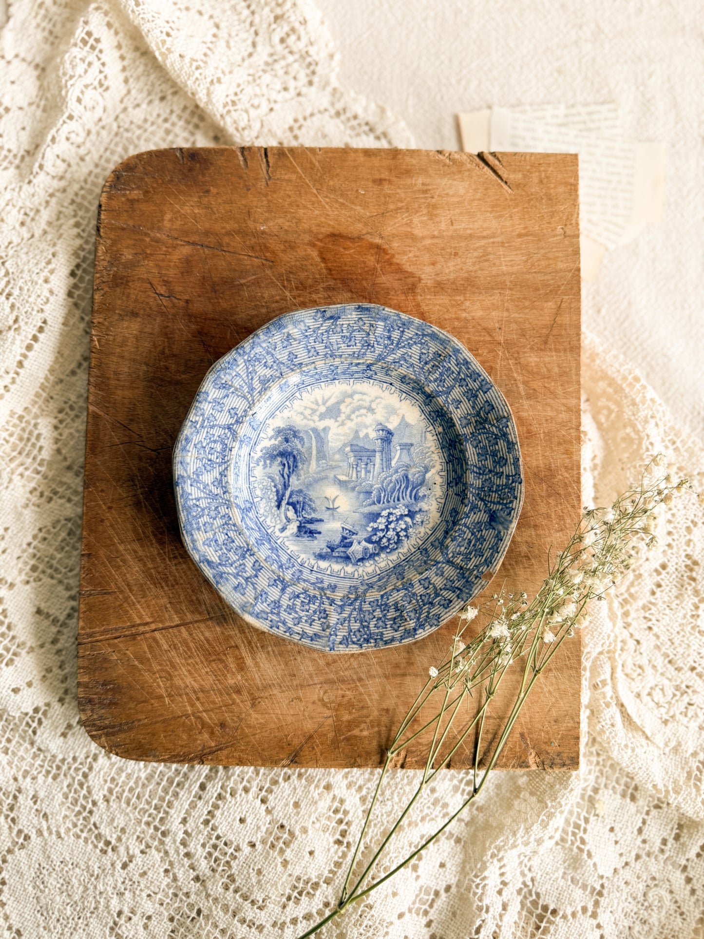 Antique “Ontario Lake” blue Transferware Saucer