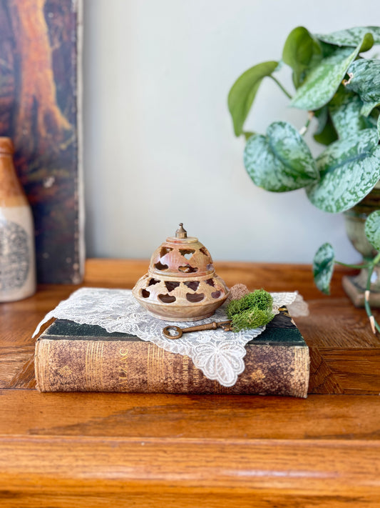 Soapstone incense holder with brass finial