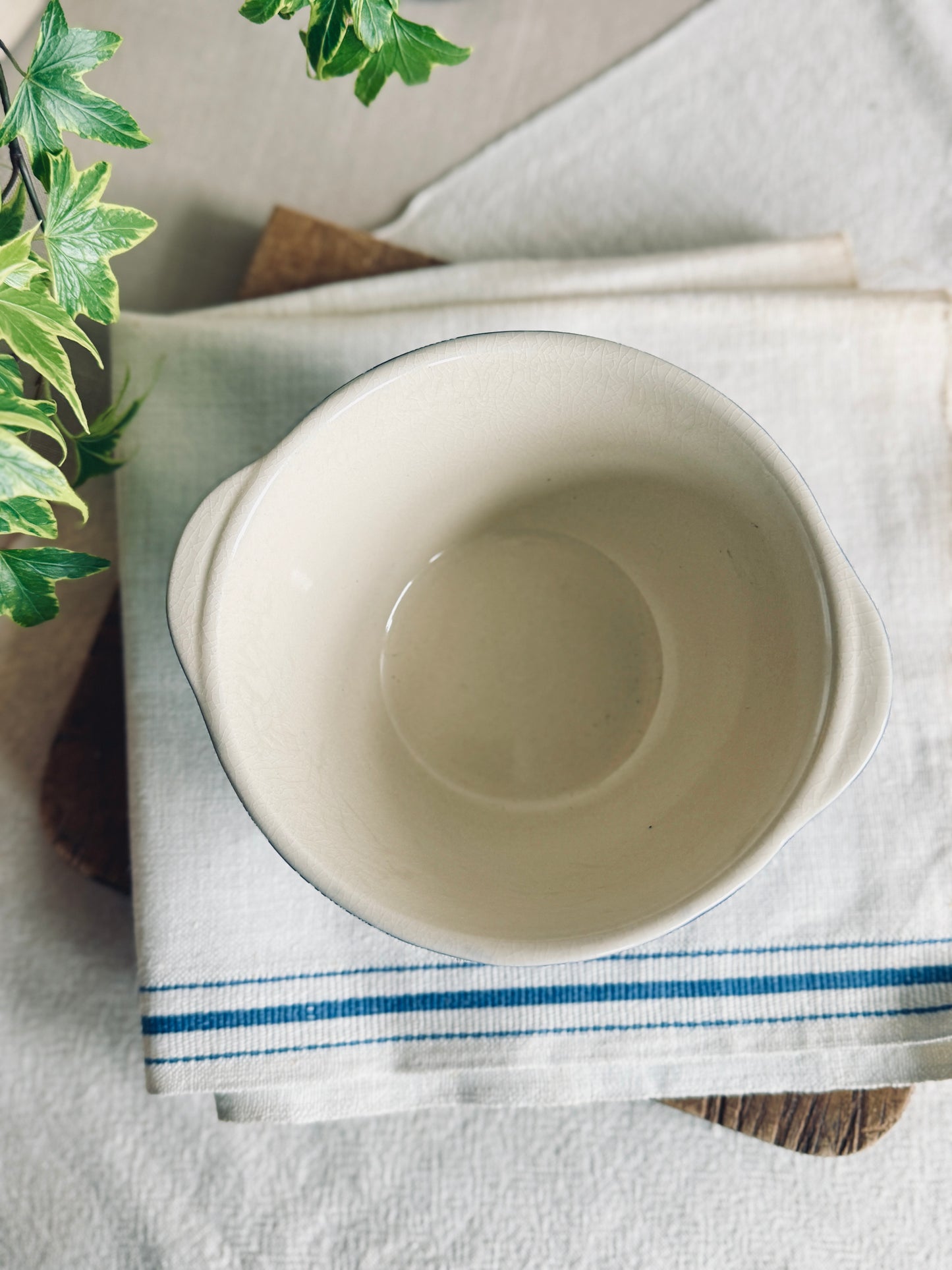 Vintage blue stoneware mixing bowl