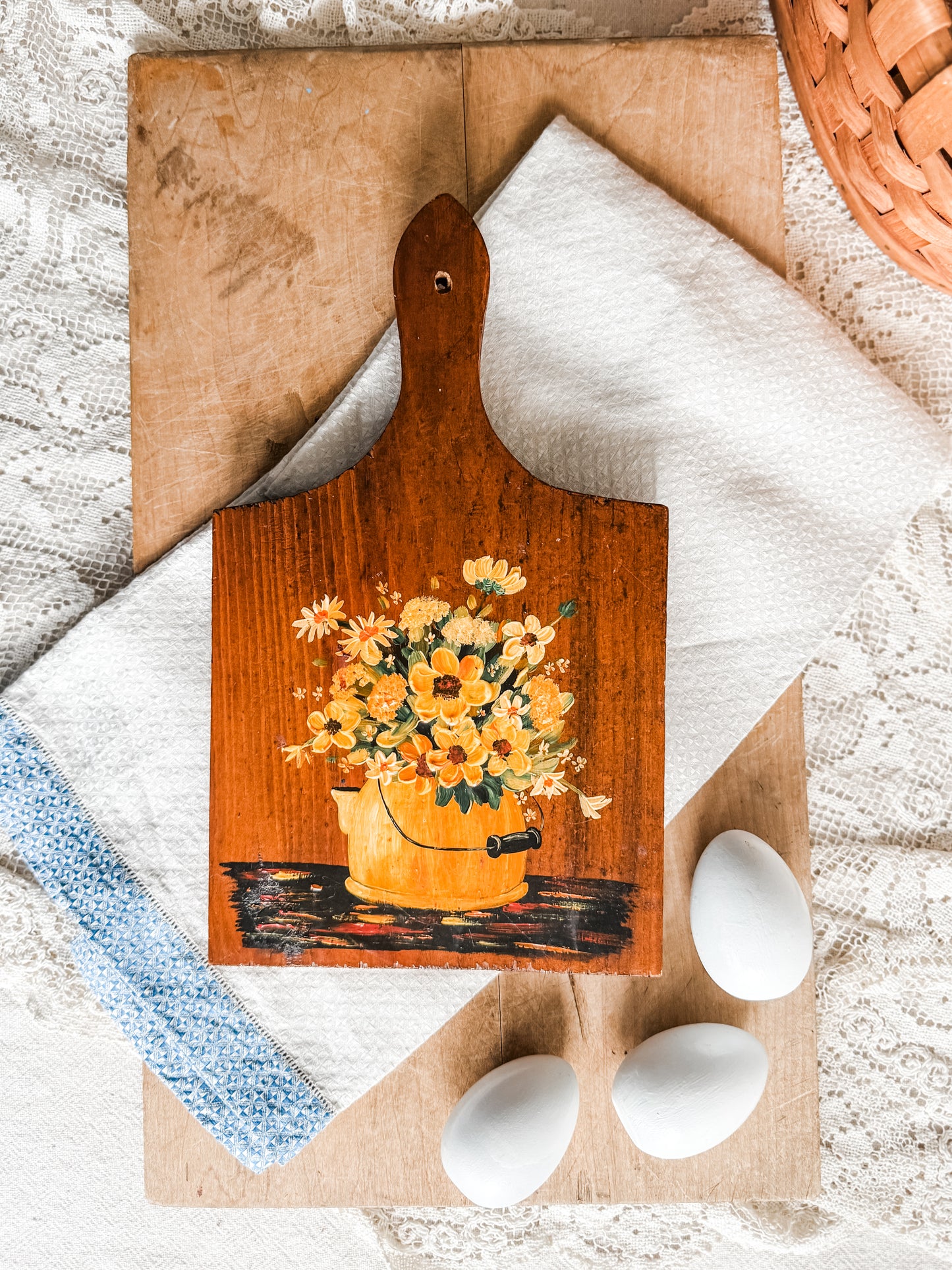 Handpainted Yellow florals on a Cutting Board