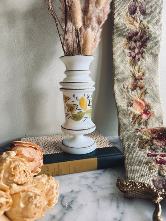 Pair of antique Bristol mantel vases with hand painted florals