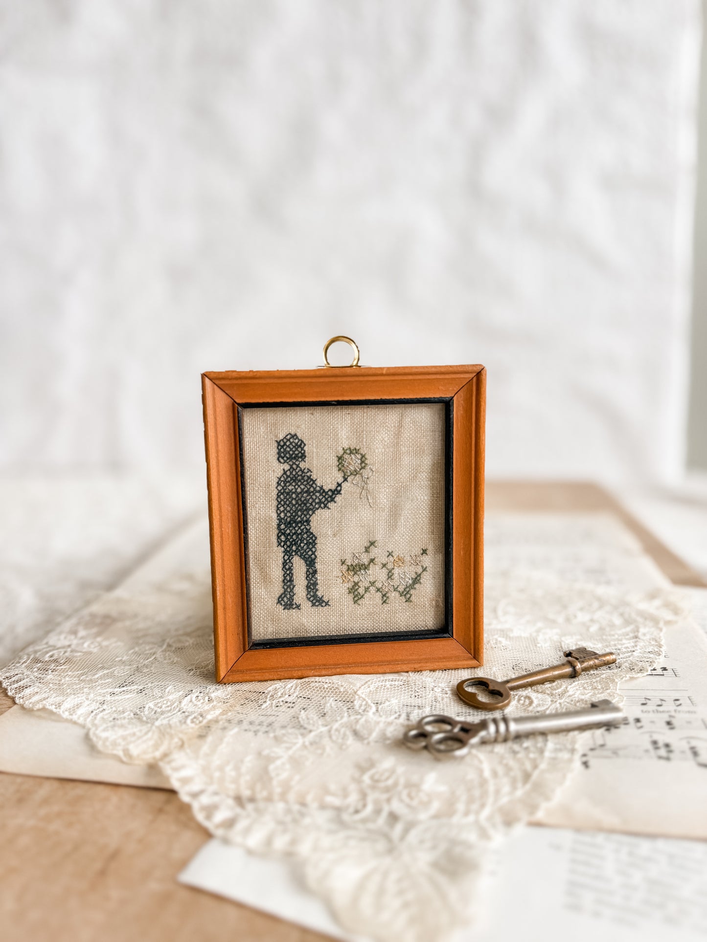 Framed small vintage cross-stitch