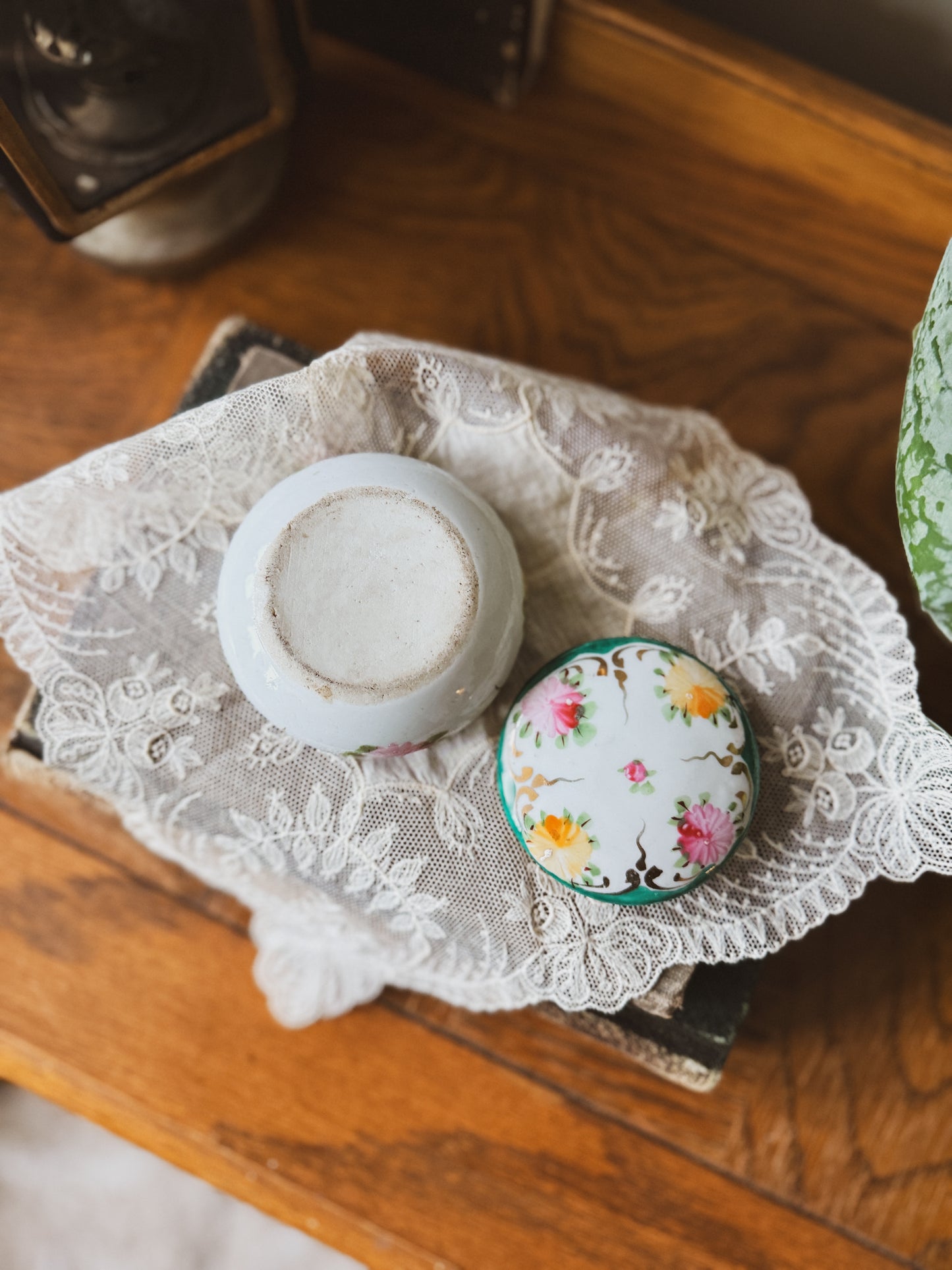 Porcelain floral trinket jar