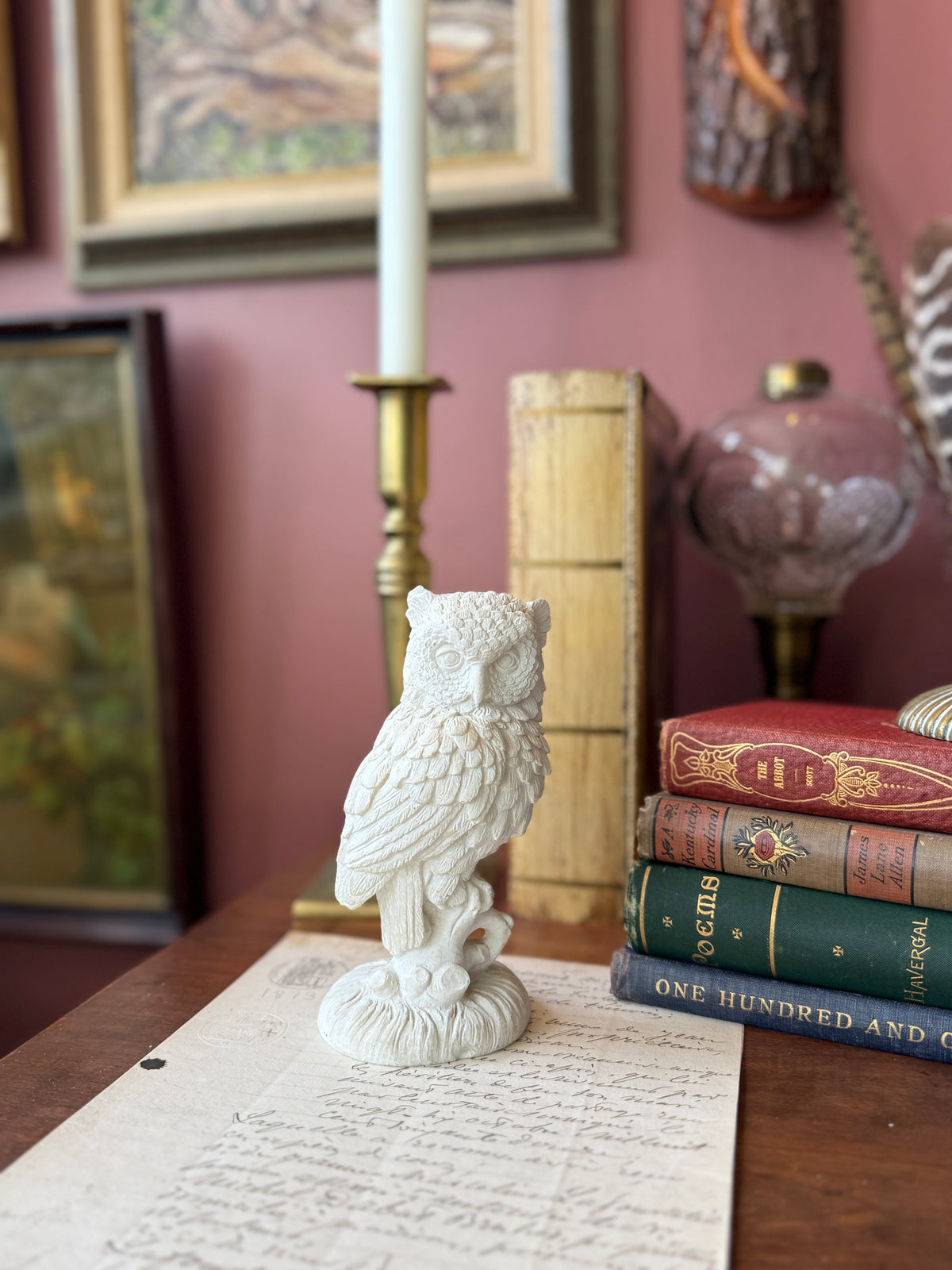 A. Santini resin alabaster owl figurine