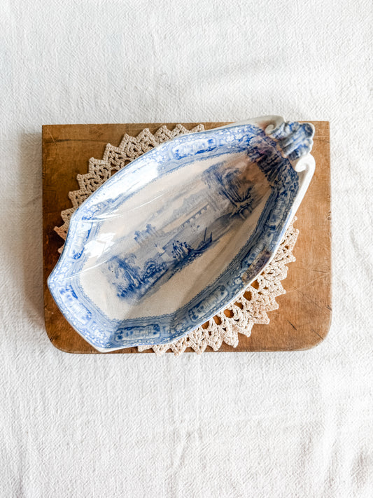 Mid 19th Century Antique Ironstone Transferware Relish Dish