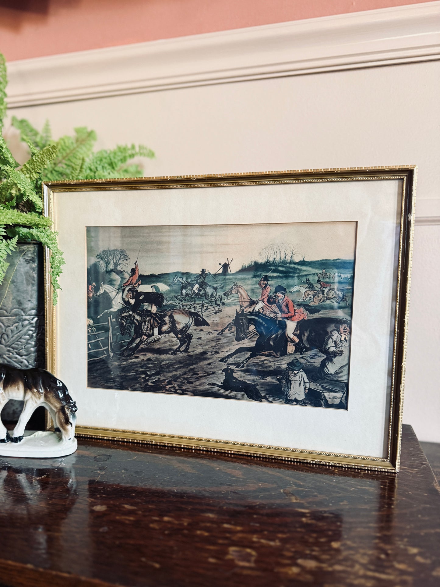 “A Frolic Home” 1948 Framed Color Lithograph by John Leech