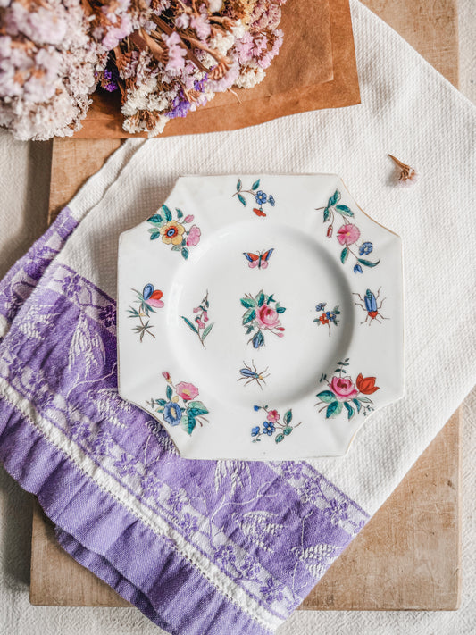 Antique Handpainted Flora and Fauna Porcelain Plate