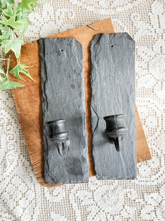 Handmade Slate and iron wall sconces