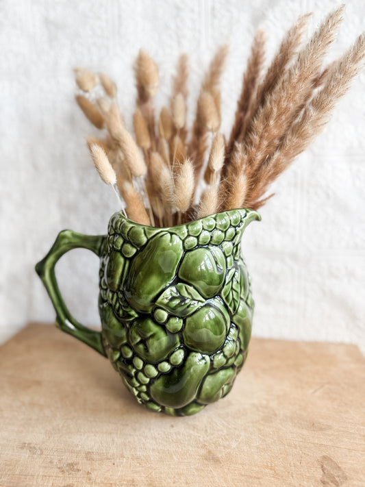 Green Ceramic Vase with Fruit Motif