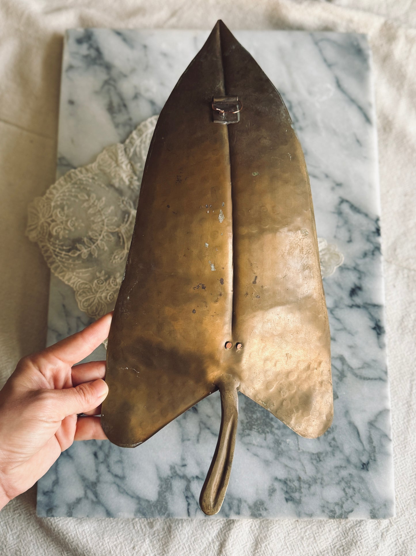 Large hammered brass wall sconce