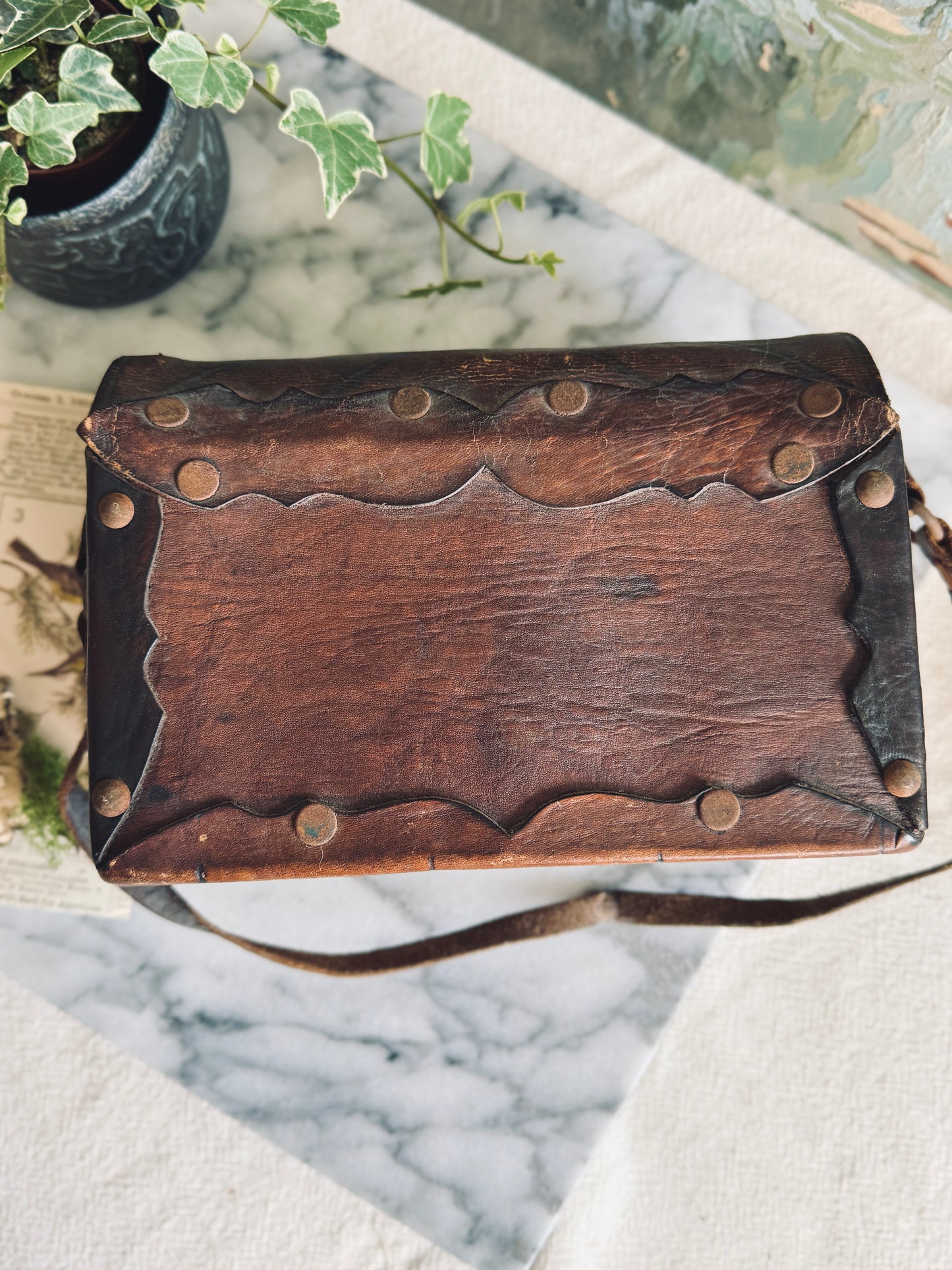 Unique Leather Bag with metal clasp