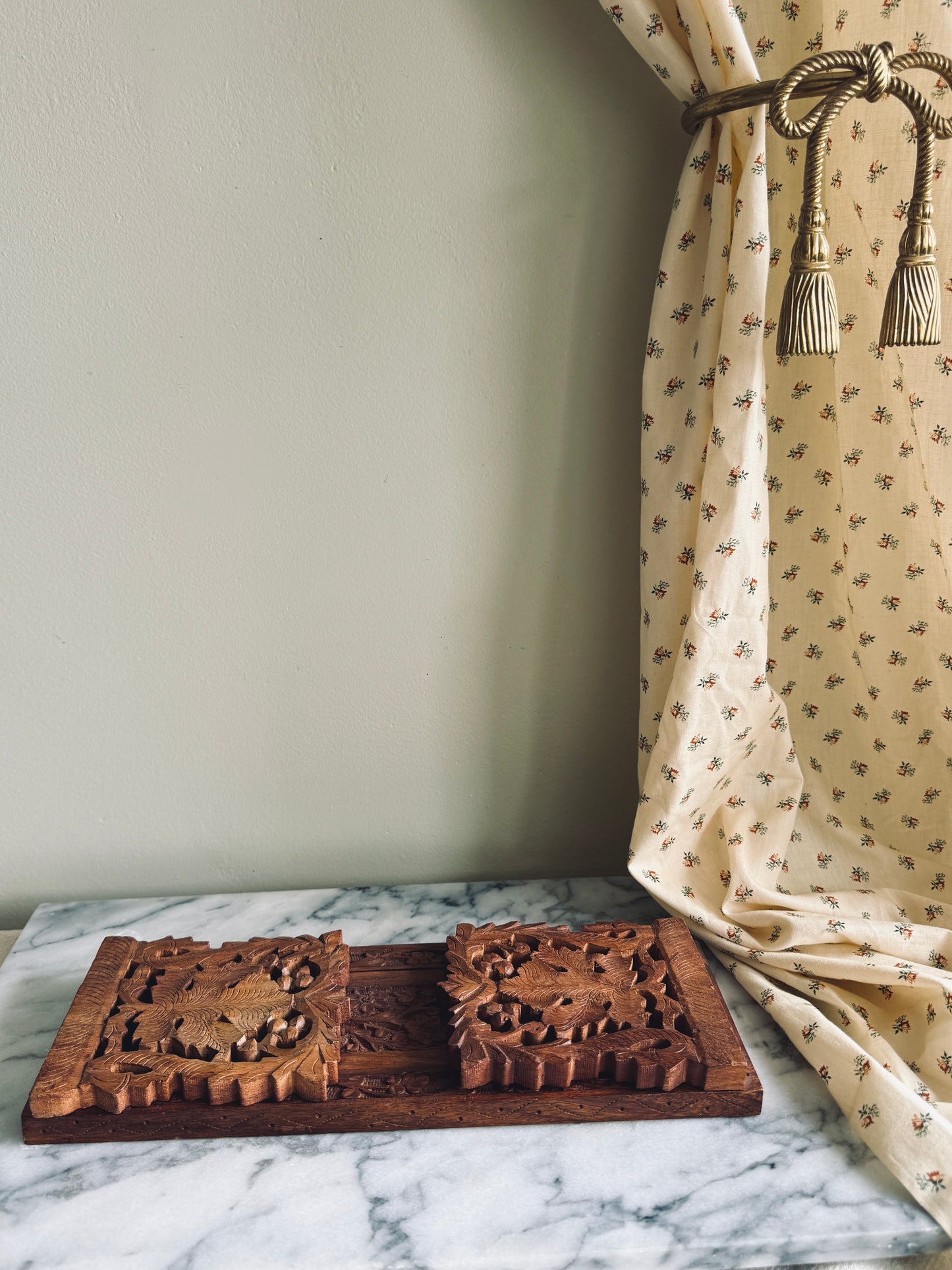 Vintage Hand carved wooden book rack