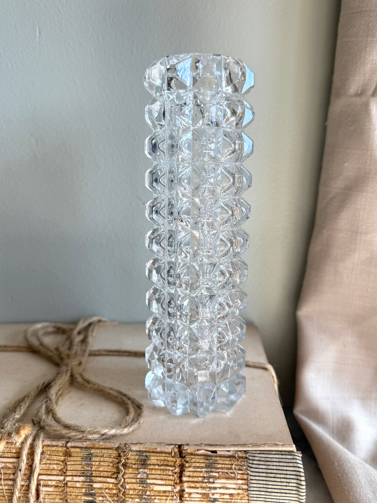 Vintage cut glass cubist vase