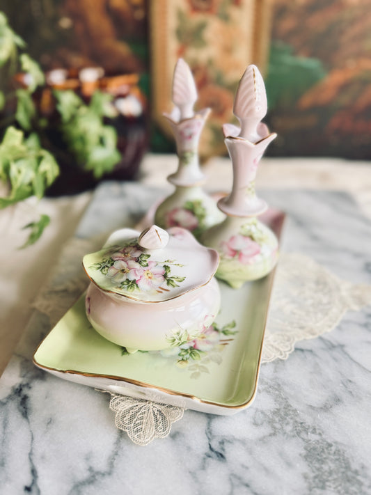 Four piece hand painted Nippon vanity set