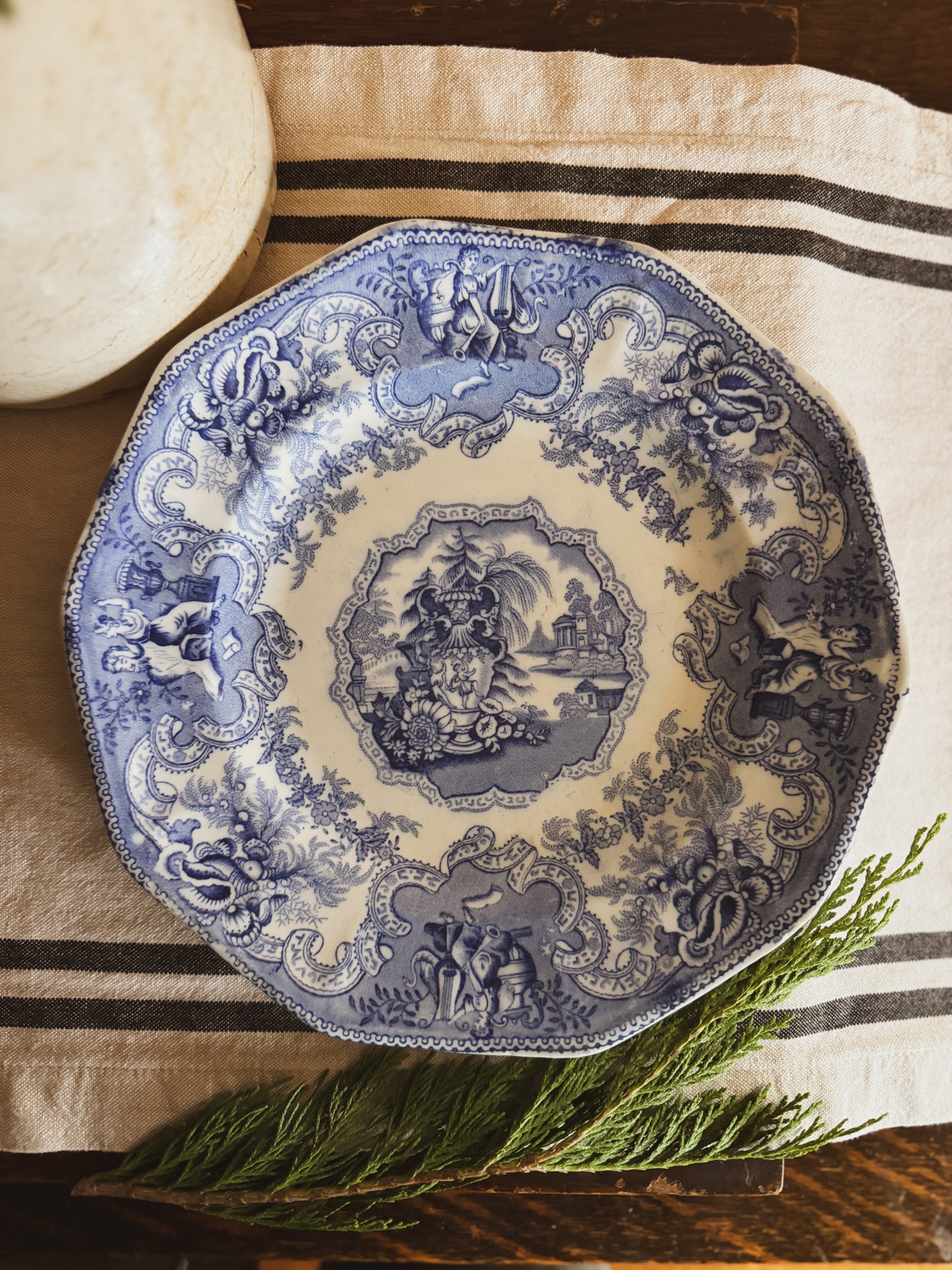 Antique blue Transferware dinner plate