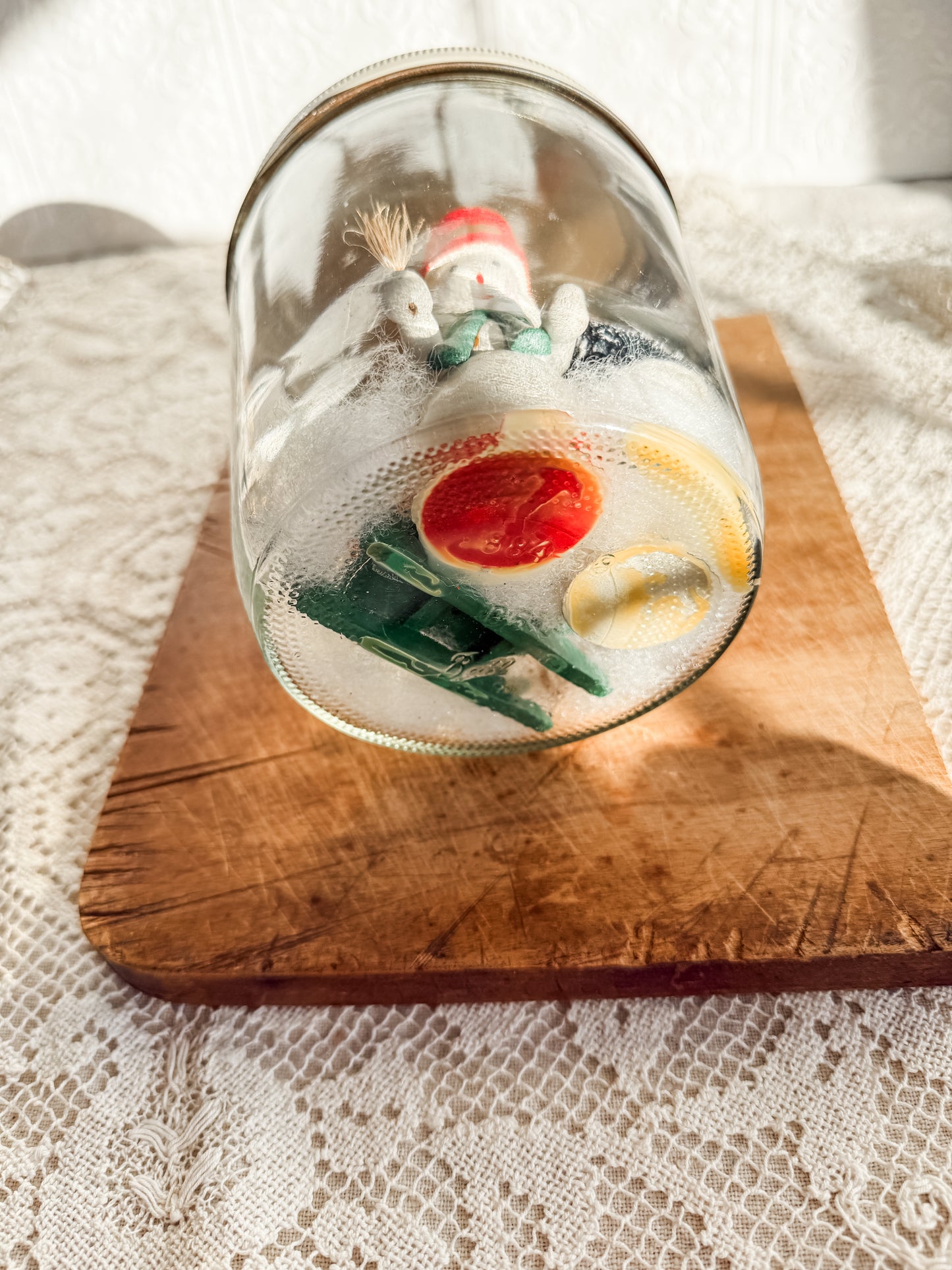 Vintage jar with handmade snowy scene
