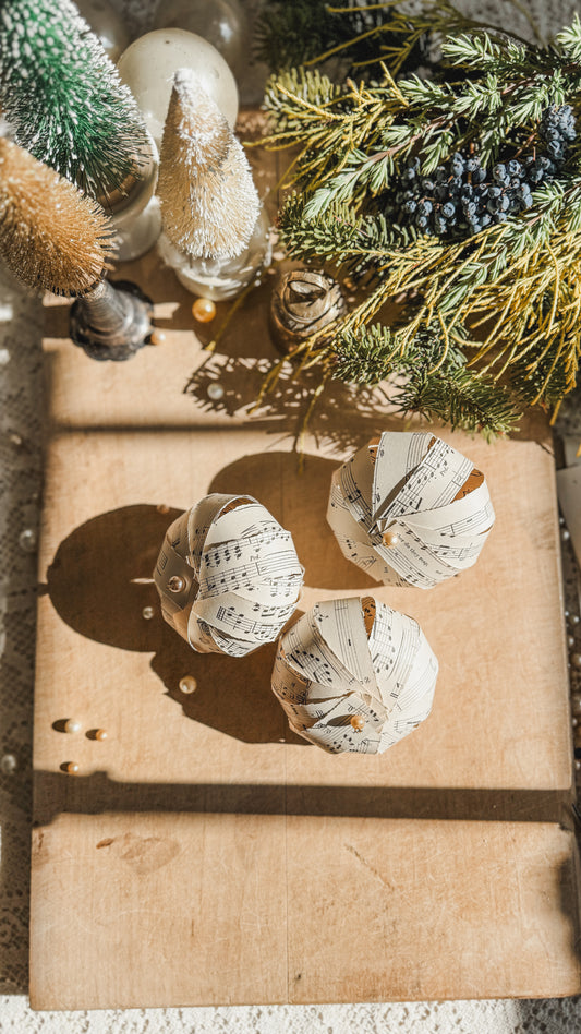 FOUR Handmade Heirloom Paper Ornaments