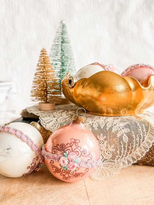 5 Pink and White Ornaments