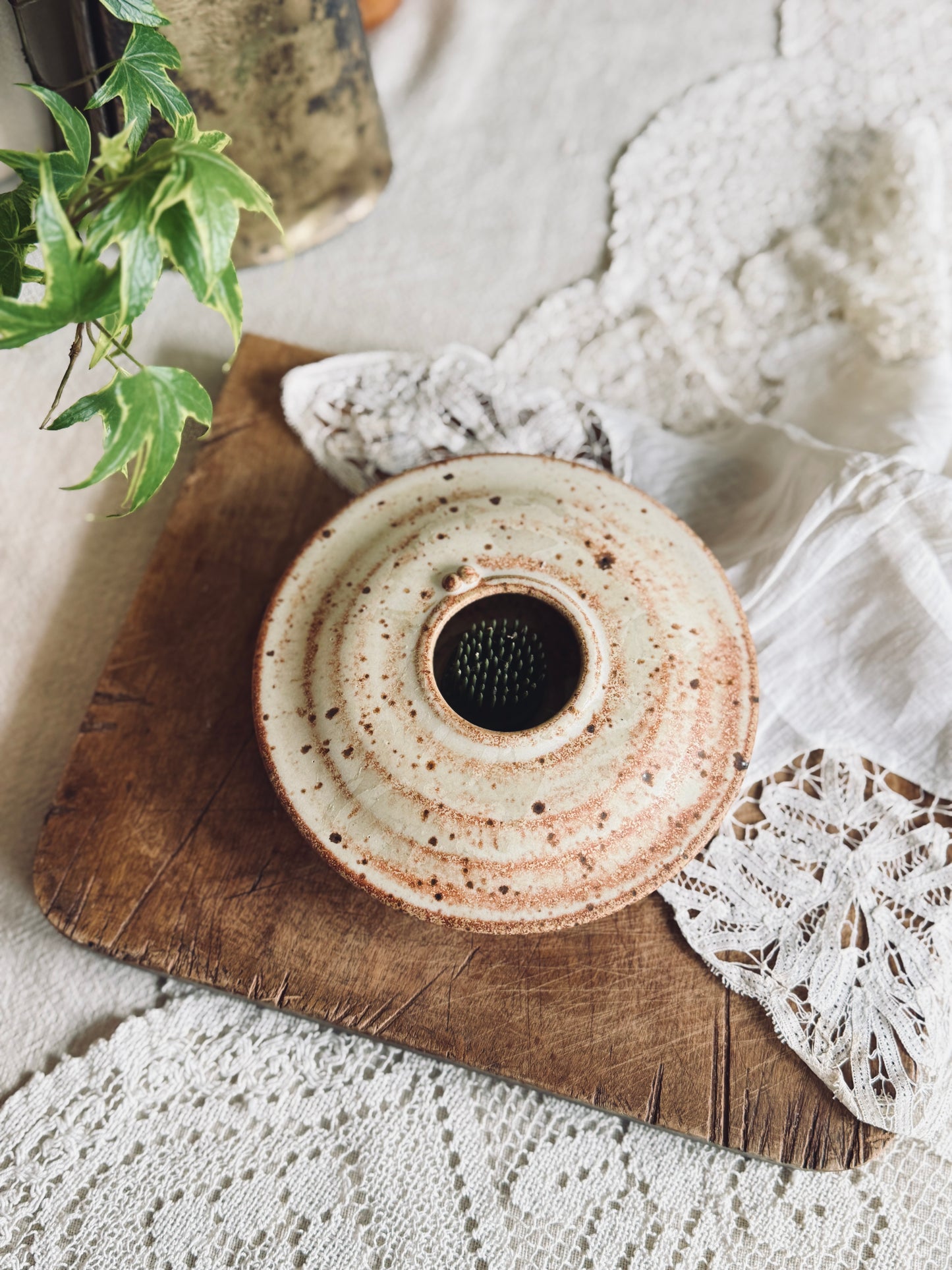 Studio Pottery Glazed Ceramic Flower Frog Vase
