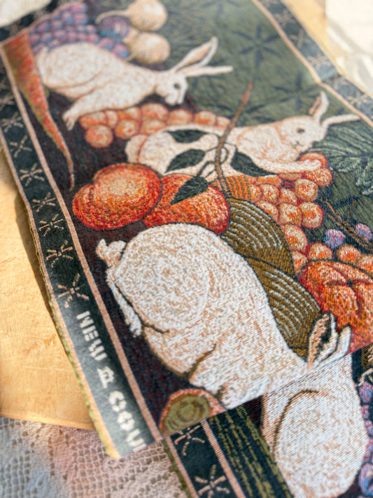 Bunny and produce table tapestry table runner