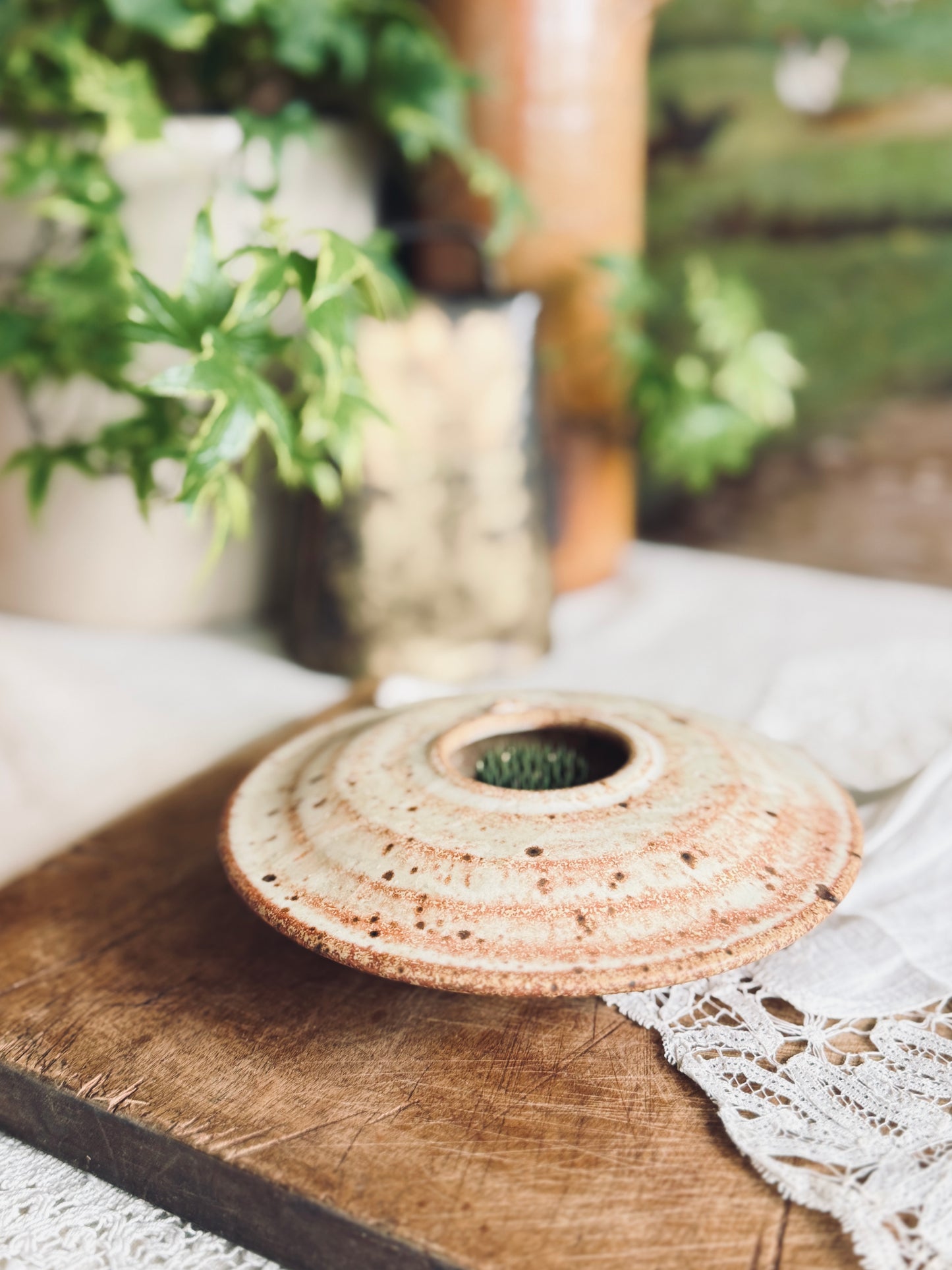Studio Pottery Glazed Ceramic Flower Frog Vase