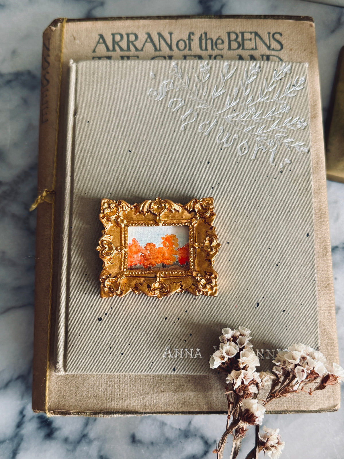 Mini original fall painting in gold vintage inspired frame