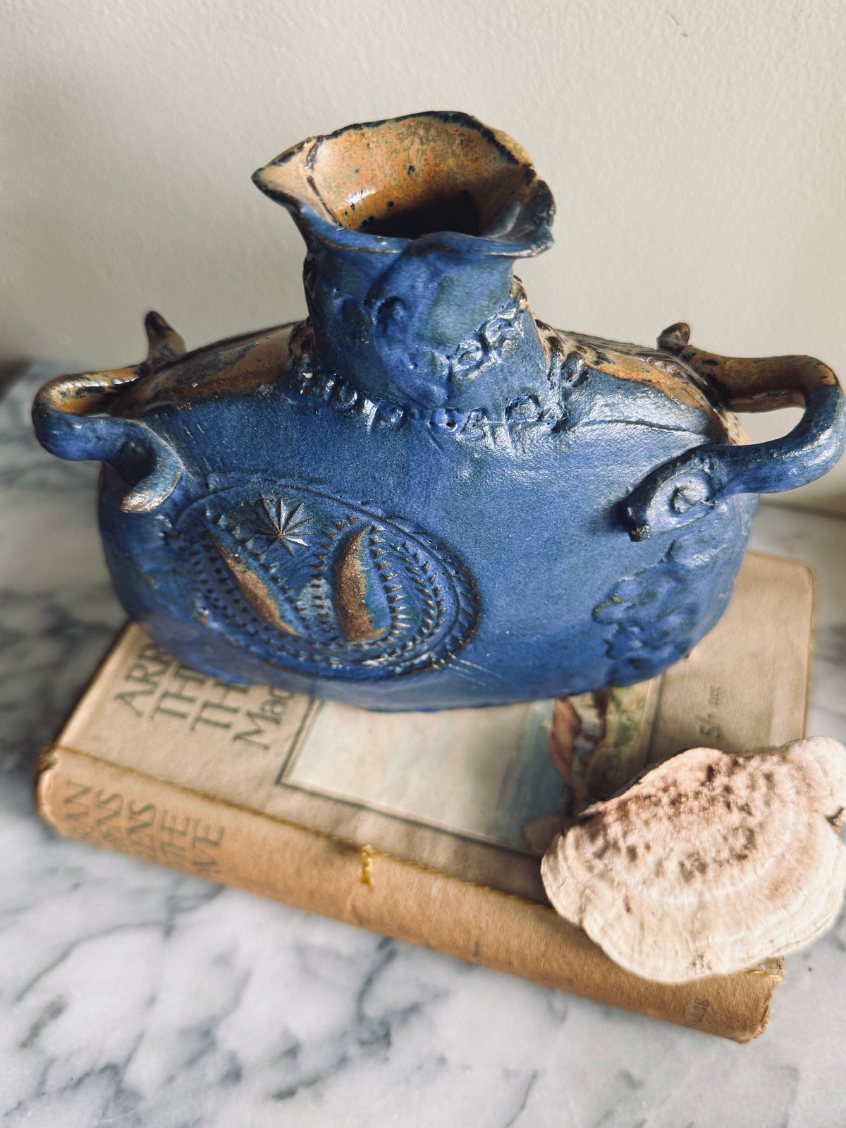 Studio pottery vase with handles