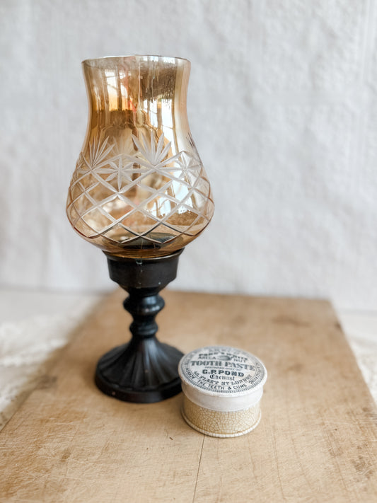 Iridescent Peach Hurricane Globe on Pedestal