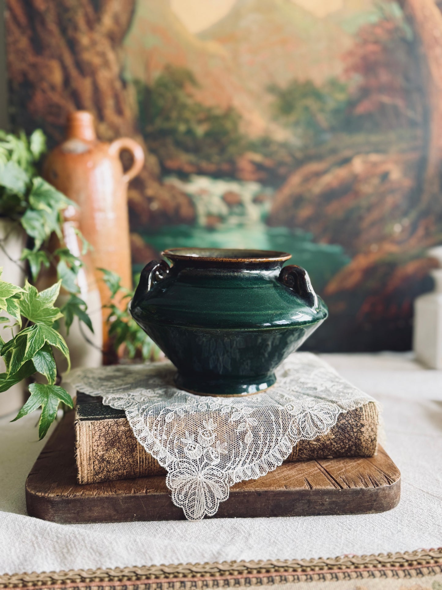 Studio pottery vase with flower frog