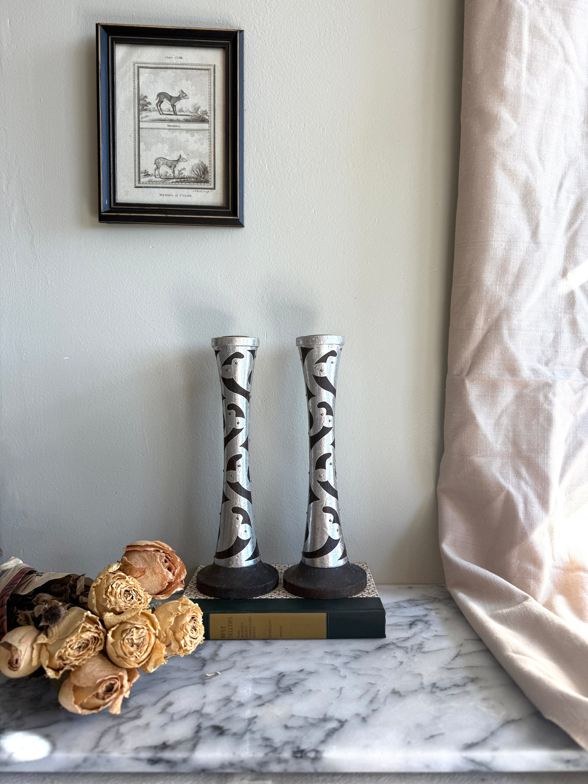 Wooden candlesticks with silver metal overlay