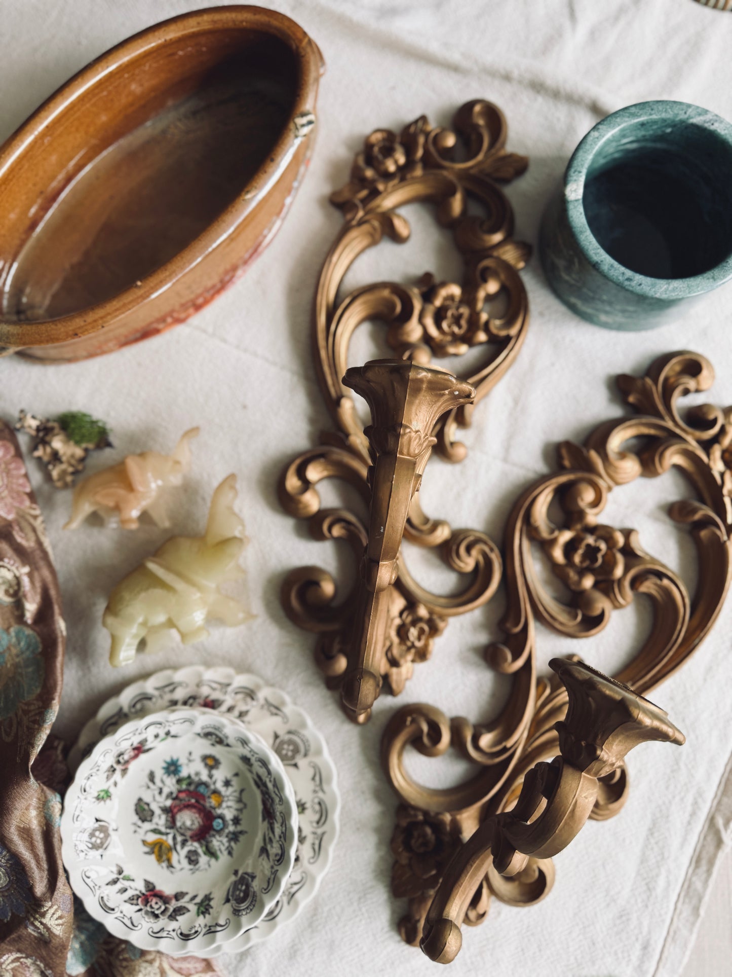 Gold Homco floral wall sconces