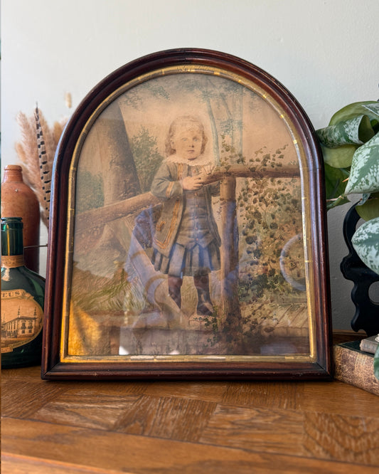 Antique framed watercolor of young boy